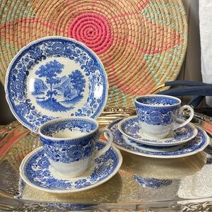 Set of 2 Villeroy & Boch BURGENLAND Cup saucer and dessert plate Blue and White